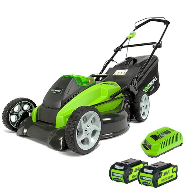Greenworks Steel Deck 40v 45cm Cordless Lawnmower with x2 2.5ah Batteries and Charger