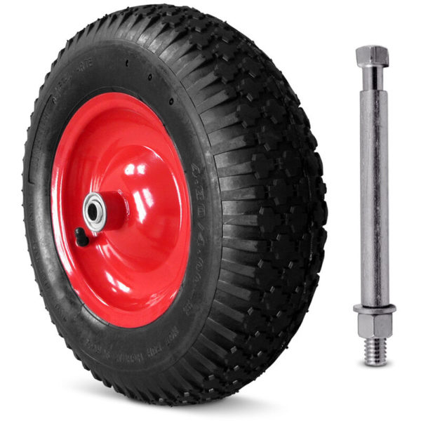 Pu Wheelbarrow Wheel 15 Solid Rubber Puncture Proof Incl Axle Spare