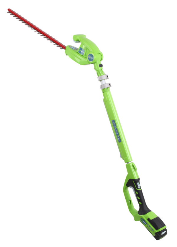 Greenworks G24PH51K2 24V Long Reach Hedge Trimmer with 2Ah battery and charger