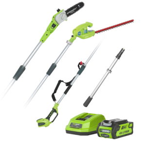 Greenworks G40PSHK2 40v Long Reach Hedge Trimmer & Pruner Combo with 2Ah battery and charger
