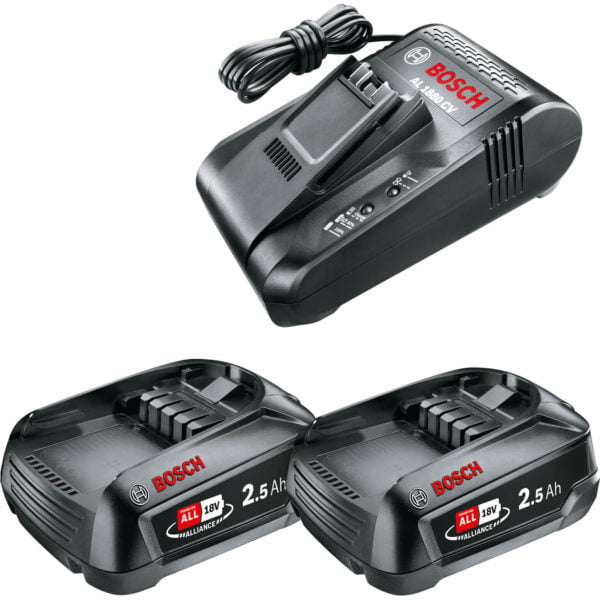 Bosch Genuine 18v Cordless Li-ion Twin Battery 2.5ah and 8A Fast Charger Set 2.5ah
