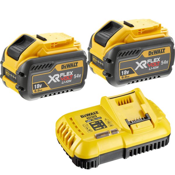 DeWalt 54v XR Cordless FLEXVOLT Twin Li-ion Battery and Fast Charger Pack 9ah 9ah