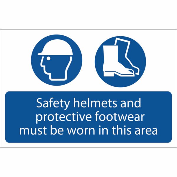 Draper Safety Helmets and Protective Footwear Must Be Worn Sign 600mm 400mm Standard