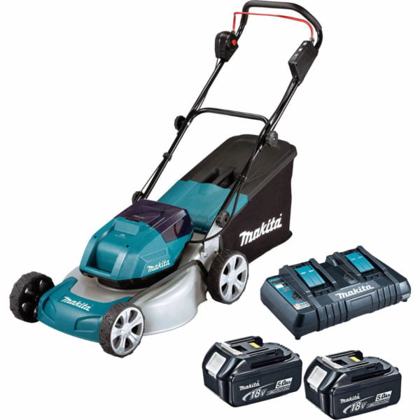 Makita DLM460 Twin 18v LXT Cordless Brushless Rotary Lawnmower 460mm 2 x 6ah Li-ion Charger