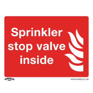 Sealey Self Adhesive Vinyl Sprinkler Stop Valve Sign 200mm 150mm Standard