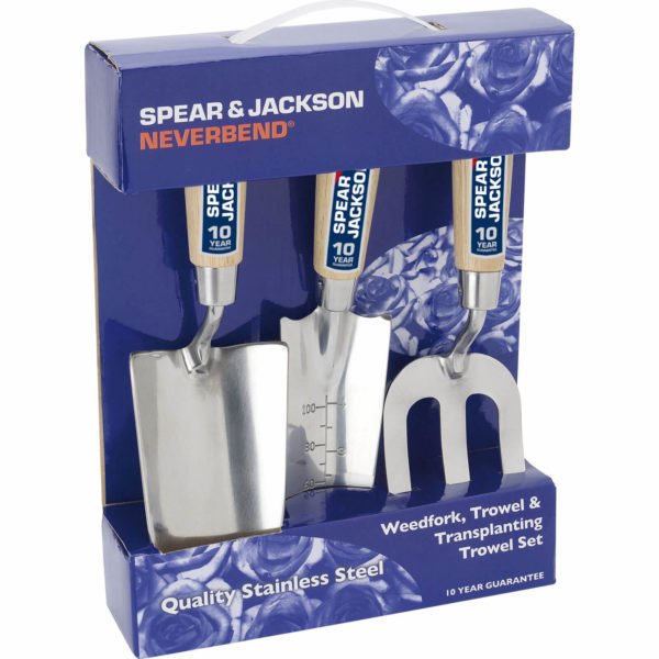 Spear and Jackson 3 Piece Neverbend Stainless Steel Hand Trowel and Weedfork Set