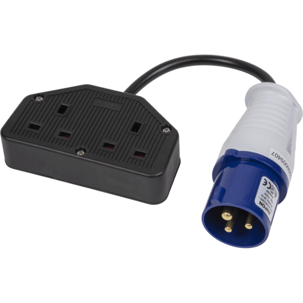 Sealey 16A/13A Trailing Twin Socket and 2P+E Blue Plug Cable Set 0.35m