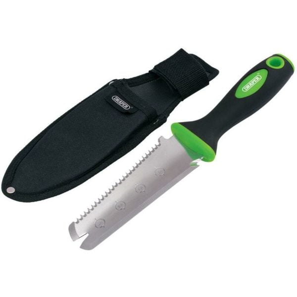 02139 Garden Multi Purpose Tool Weeder Cutter Saw Trowel Planting & Pouch - Draper