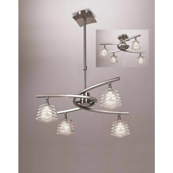 09-diyas - Keops Convertible Semi-Telescopic Ceiling Hanging Light 4 Bulbs G9, Satin Nickel