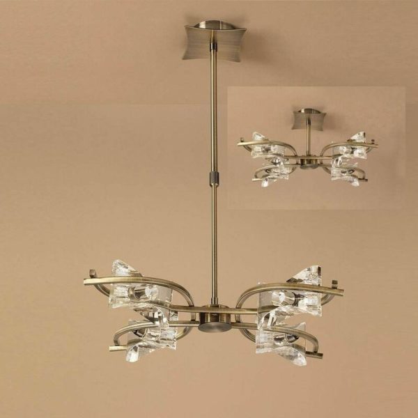 09-diyas - Kromo Convertible Telescopic Semi-Ceiling Light 4 Bulbs G9, antique brass