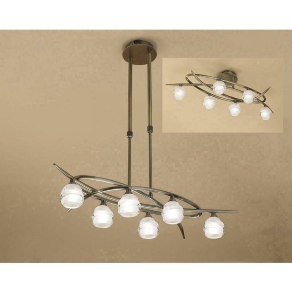 09-diyas - Loop Convertible Telescopic Semi-Flushmount 6 G9 eco Bulbs, Antique Brass