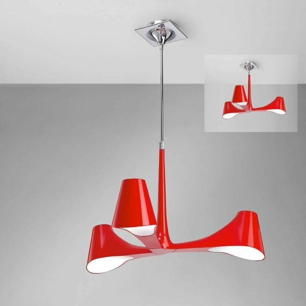 09-diyas - Ora Convertible Telescopic Semi-Ceiling Light 3 Bulbs E27, shiny red / white arylic / polished chrome