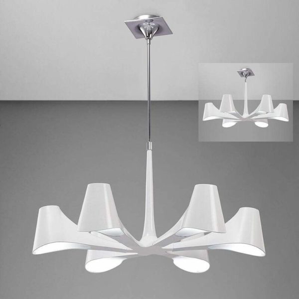 09-diyas - Ora Convertible Telescopic Semi-Ceiling Light 6 Bulbs E27, glossy white / arylic white / polished chrome