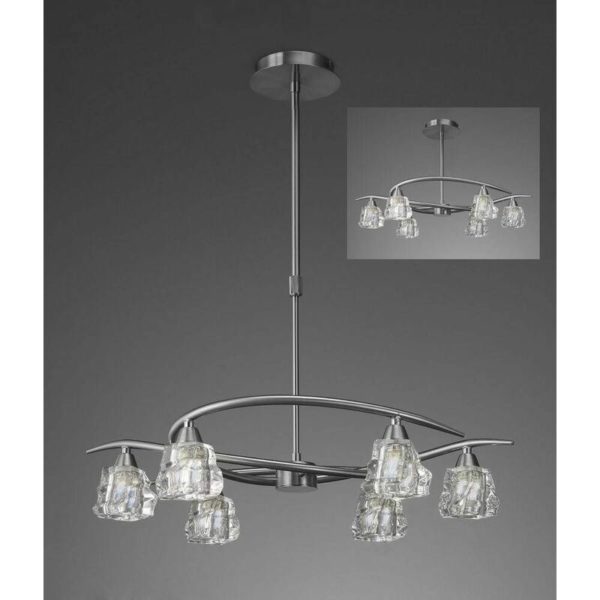 09-diyas - Semi-Flush Iku Convertible telescopic 6 G9 bulbs, satin nickel