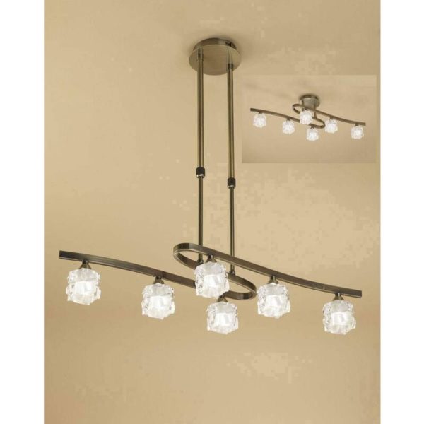 09-diyas - Semi-Flush Mount Ice Convertible Telescopic 6 Bulbs G9 eco, Antique Brass