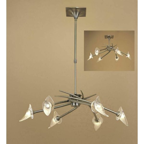 09-diyas - Suspension Flavia Convertible Semi Telescopic Round Ceiling 6 Bulbs G9, antique brass