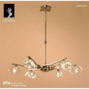 09diyas - Alfa Convertible Semi Ceiling Telescopic Pendant Light 6 G9 Bulbs, Antique Brass