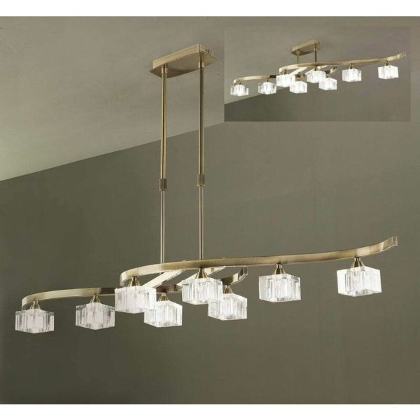 09diyas - Cuadrax convertible telescopic semi-ceiling light 8 bulbs G9, antique brass