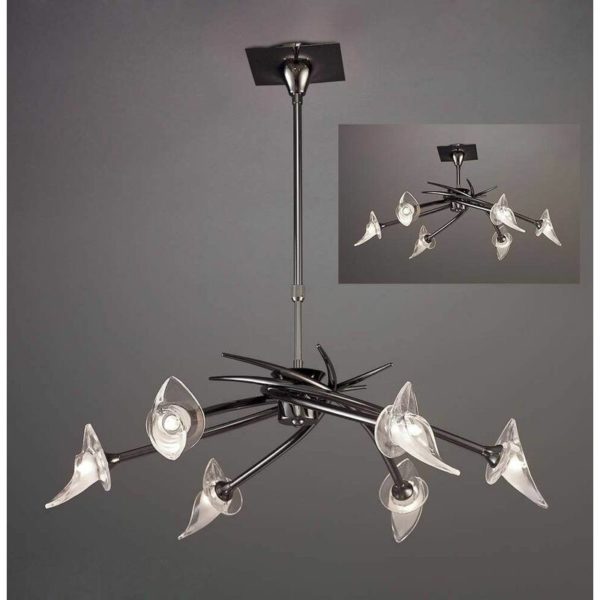 09diyas - Flavia Convertible Pendant Lamp Semi telescopic round ceiling light 6 Bulbs G9, black chrome