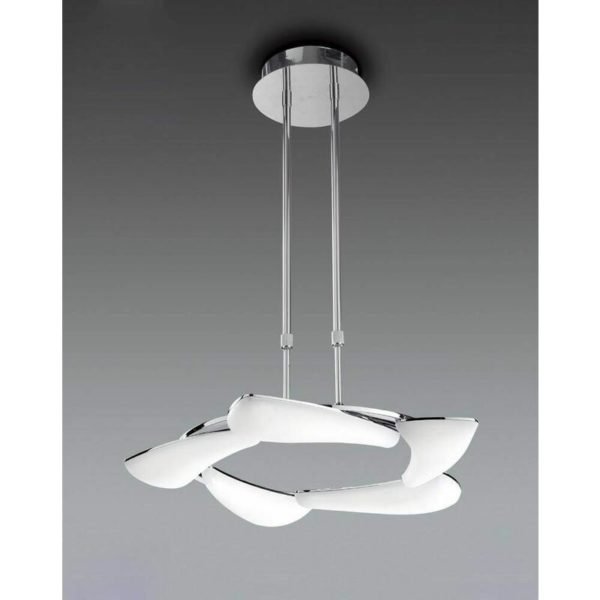 09diyas - Mistral telescopic pendant light 30W led round 3000K, 2700lm, polished chrome/frosted acrylic