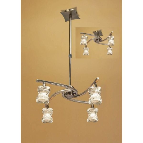 09diyas - Rosa Del Desierto Convertible Pendant Lamp Semi Telescopic Ceiling Light 4 Bulbs G9, antique brass