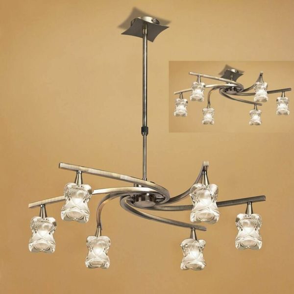 09diyas - Rosa Del Desierto Convertible Pendant Lamp Semi Telescopic Ceiling Light 6 Bulbs G9, antique brass