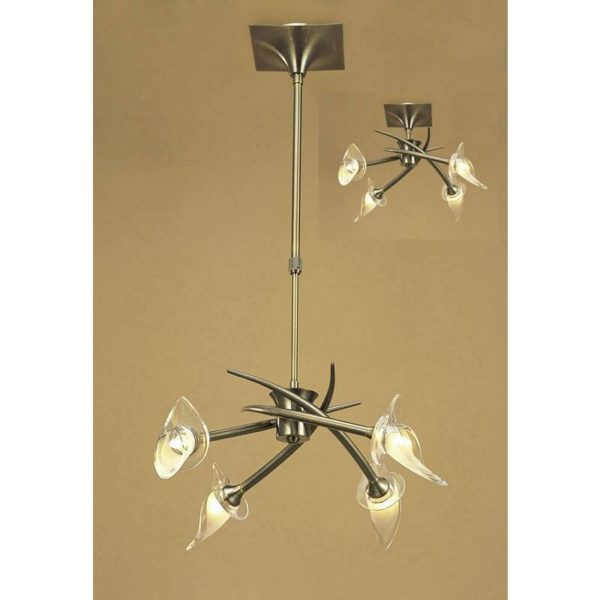 09diyas - Suspension Flavia Convertible Semi Telescopic Round Ceiling 4 Bulbs G9, antique brass