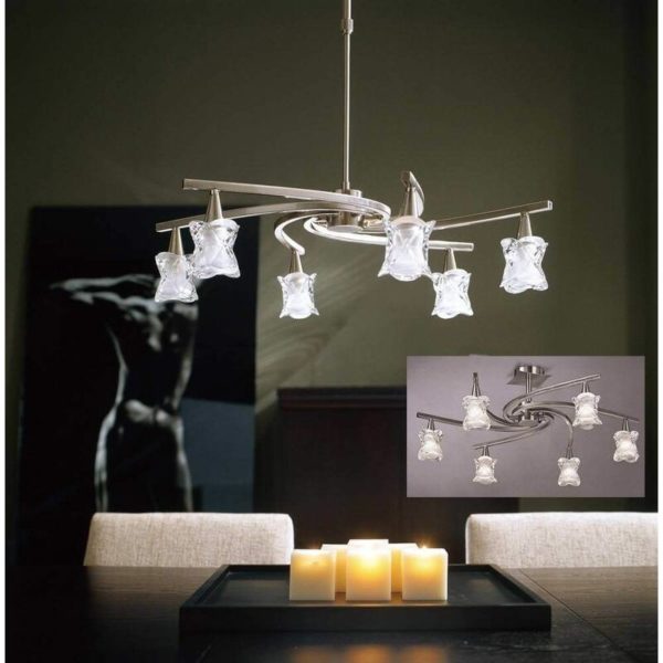 09diyas - Suspension Rosa Del Desierto Convertible Semi Telescopic Ceiling 6 Bulbs G9, satin nickel