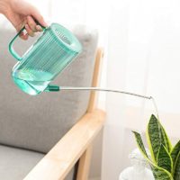 1 Litre Watering Can,Clear Cylindrical Watering Can with Stainless Steel Long Spout Garden Plant Watering Tool Long pole Plastic Plant Watering Can,