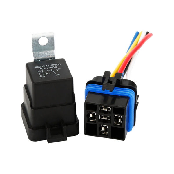 1 Pack 40/30 amp 12V dc Waterproof Relay and Harness - Heavy Duty 12 awg Tinned Copper Wires, 5 Pin spdt Automotive Relay