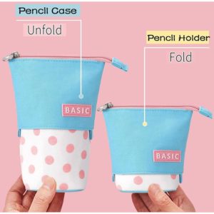 1 Pack Pencil Cases, Cute Pens Telescopic Standing Pencil Holder Pouch Box Retractable Washable Canvas Zipper Portable Bag for Women Girls Students
