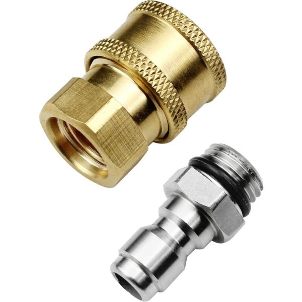 1 Pair Quick Connector Pressure Washer Fittings, M14 Female Thread Tap Connector & Male Thread Brass Quick Connector, 1/4" Pressure Washer Adapter Set