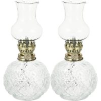 1 Pair Retro Oil Lamp, Clear Kerosene Oil Lamp Lantern Indoor Use, Classical Round Base Glass Paraffin Lamp for Lighting, Prayer, Decoration