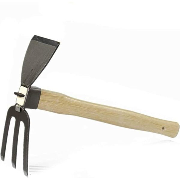 1 Pc Hoe and Rake Two in One With Wooden Handle Digging Hoe for Planting Soil Smoothing and Loosening