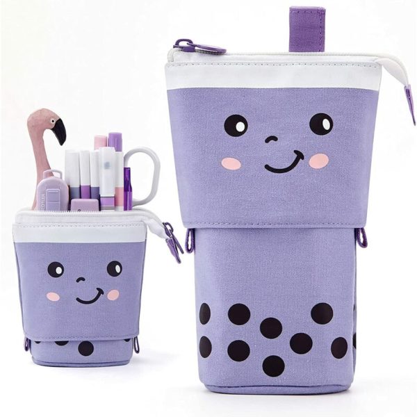 1 Pcs Cute Pencil Case Standing Pen Holder Telescopic Makeup Bag Pop Up Cosmetic Bag With Kawaii Smiley Face Stationery Box Desk Organizer For Girls