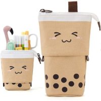 1 Pcs Cute Pencil Case Standing Pen Holder Telescopic Makeup Bag Pop Up Cosmetic Bag With Kawaii Smiley Face Stationery Case Desk Organizer Box For