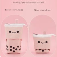 1 Pcs Cute Standing Pencil Case Pen Holder Telescopic Makeup Bag Pop Up Cosmetic Bag With Kawaii Smiley Face Stationery Case Desk Organizer Box For