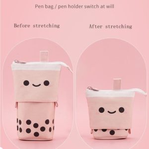 1 Pcs Cute Standing Pencil Case Pen Holder Telescopic Makeup Bag Pop Up Cosmetic Bag With Kawaii Smiley Face Stationery Case Desk Organizer Box For