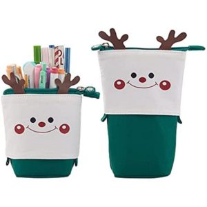 1 Pcs Green Cute Pen Pencil Holder Telescopic Pop Up Stationery Bag Stand-up Retractable Transformer Bag with Smiling Face Dot Organizer Great for