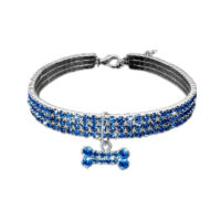 1 Pcs Puppy Cat Crystal Collars, Harnesses and Leashes, Sequin Pendant Dog Collars Crystal Adjustable Cat Collar Elastic Animal Collar(Blue l)