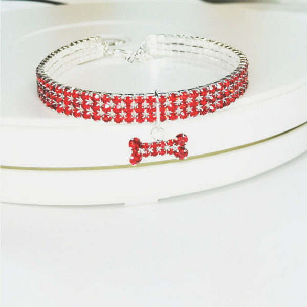 1 Pcs Puppy Cat Crystal Collars, Harnesses and Leashes, Sequin Pendant Dog Collars Crystal Adjustable Cat Collar Elastic Animal Collar(Red m)