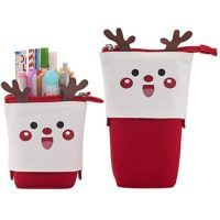 1 Pcs Red Cute Telescopic Pencil Pen Pop Up Stationery Holder Stand-up Retractable Transformer Bag With Smiling Face Dot Organizer Great For