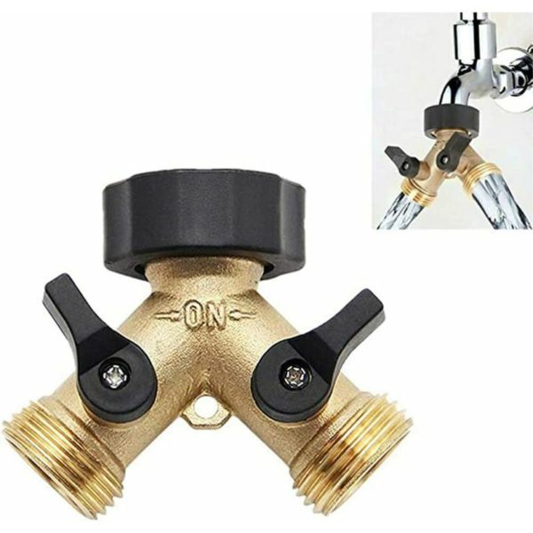 1 Piece Brass 2 Way Garden Faucet Splitter, 3/4 Hose Connector Adapter, y Connector, for Garden Irrigation, 2 Appliance Connection