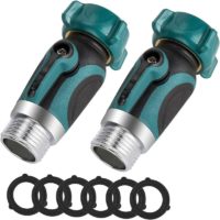 1 Way Metal Garden Hose Connector,Garden Hose Water Splitter Shut Off Valve with Easy Turn Control Valves Free 6 Rubber Hose Washers Set of 2