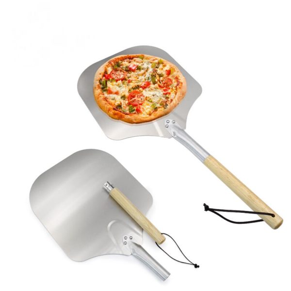 1 pcs Pizza Shovel, Square Aluminum Pizza Shovel 63.5x33.5cm, Long Wooden Handle Pizza Shovel, Pizza Shovel Aluminum Pizza Board