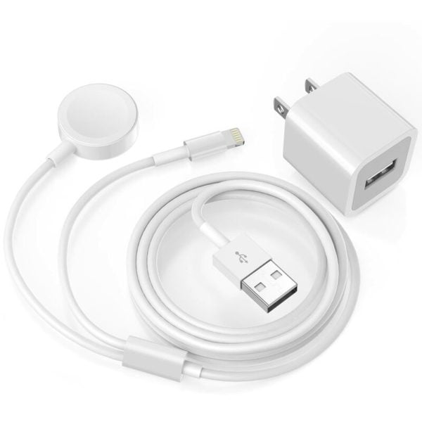 1 set,2-in-1 Wireless A-p Watch Magnetic Charger Cable & 5W Wall Charger Plug Adapter,(White,1M)