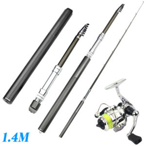 1.4M Portable Fishing Rod Telescopic Fishing Pole + 2+1 bb Spinning Fishing Wheel Left/Right Hand Interchangeable Fishing Tackle Kit,model:Grey 1.4M