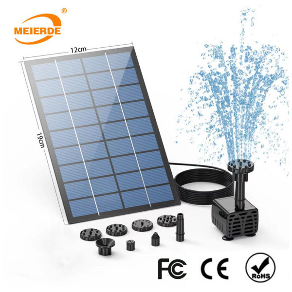 1.7W Solar Fountain, Outdoor Solar Garden Fountain, with 6 Nozzles diy Design, Suitable for Gardens, Ponds, Swimming Pools, Patio