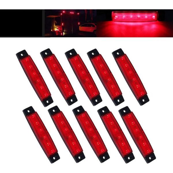 10 Pack 6 led 3.75 Truck Trailer Turn Signal Lights Red Marker Lights Truck Cab Rear Marker Lights (Red)
