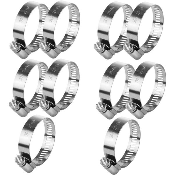 10 Pcs Adjustable Hose Clamp Stainless Steel Hose Clips Adjustable Clamp(21-44mm)